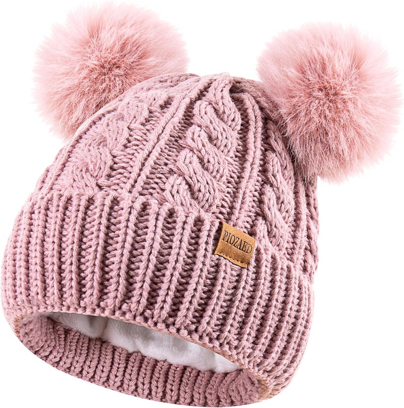 PIOZAED Women's Winter Hat Soft Knit Beanie with Faux Fur Pom Hat with Warm Fleece Lining Skull Cap for Women - Image 1